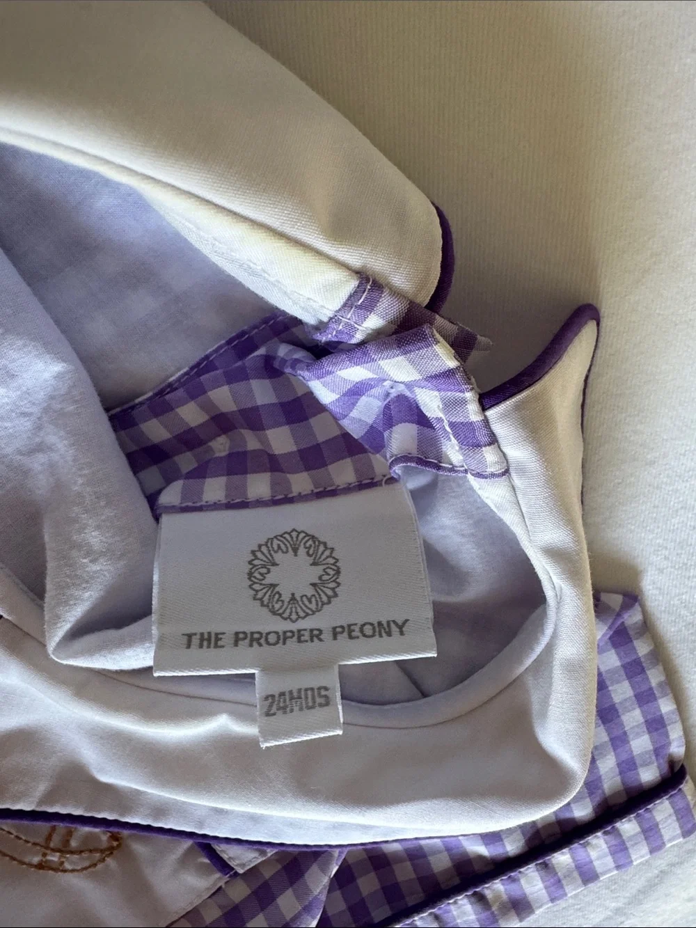 Classic Purple Gingham Baby One-Piece Bubble with White Collar